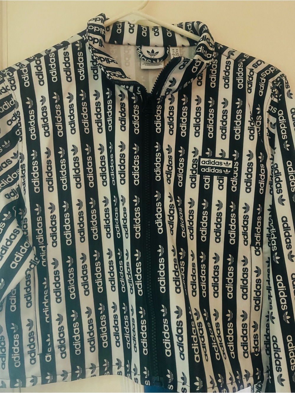 adidas Black and White Logo Stripe Track Top